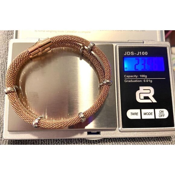 Two Italian Sterling Silver Beaded Rose Tone Popcorn Mesh Magnetic Bracelets - Picture 4 of 6
